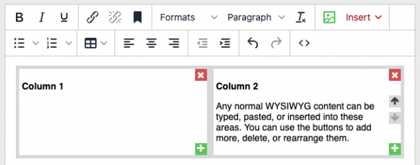 Example of a two-column content layout in a LiveWhale editor